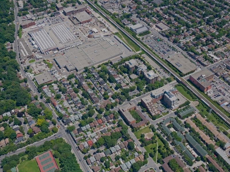 Aerial photo of mixed-use zoning showing residential and industrial zones—often assessed during rezoning applications in New South Wales.
