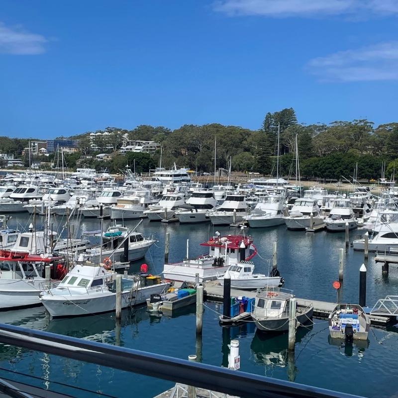Boats docked in a vibrant marina precinct, reflecting infrastructure considerations in the local Town Planning Process.