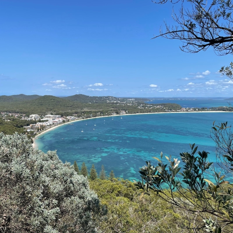 Scenic coastal view highlighting urban and natural landscapes, ideal for Town Planning Port Stephens strategies and development.